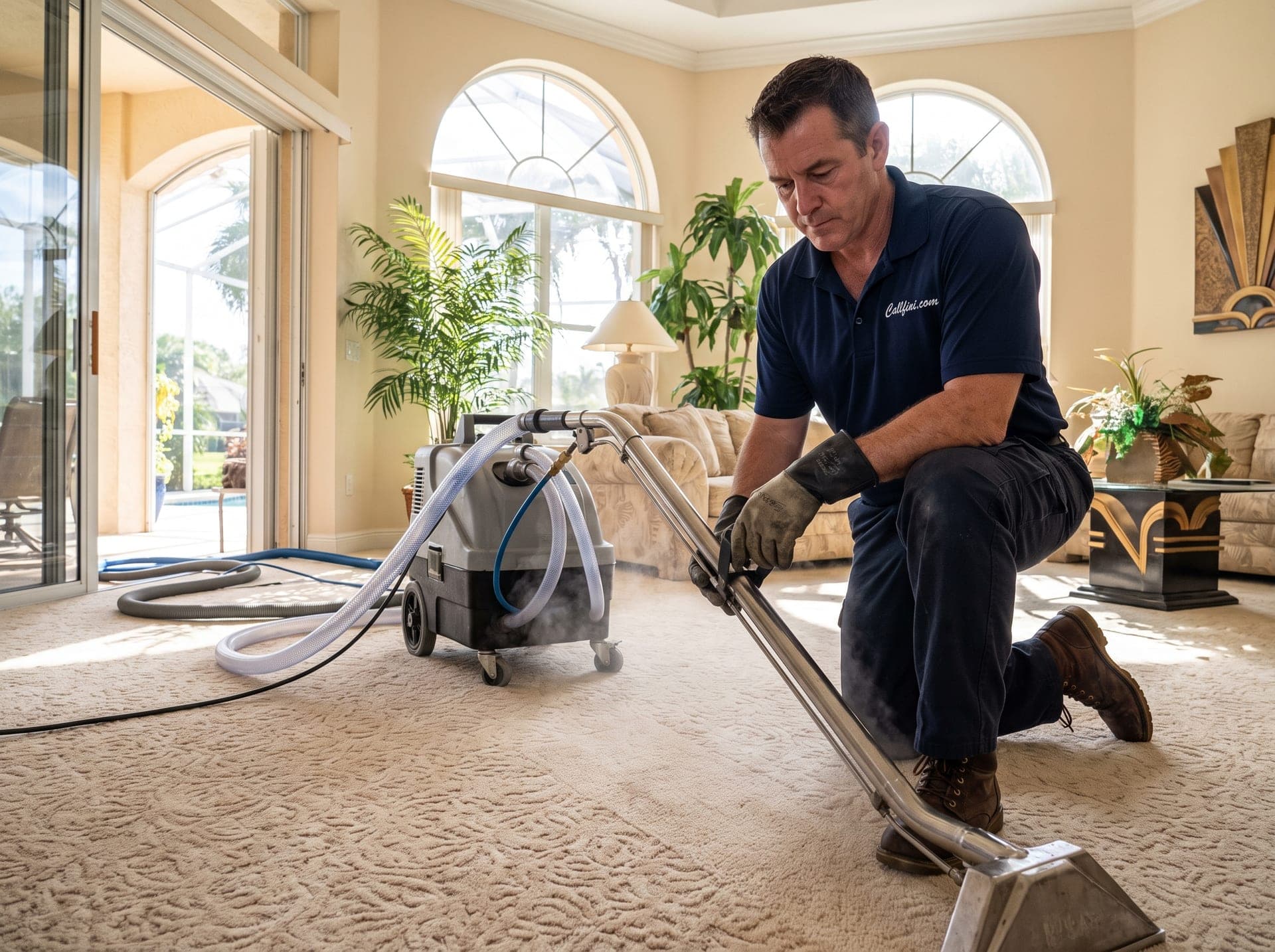 Carpet & Upholstery Cleaning technician working at a Florida home